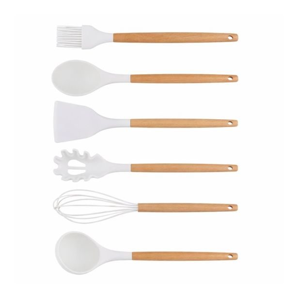 ALPINA Kuchyňské náčiní s bambusovou rukojetí ve stojanu 12 ks 32 cm bílá ED-233245