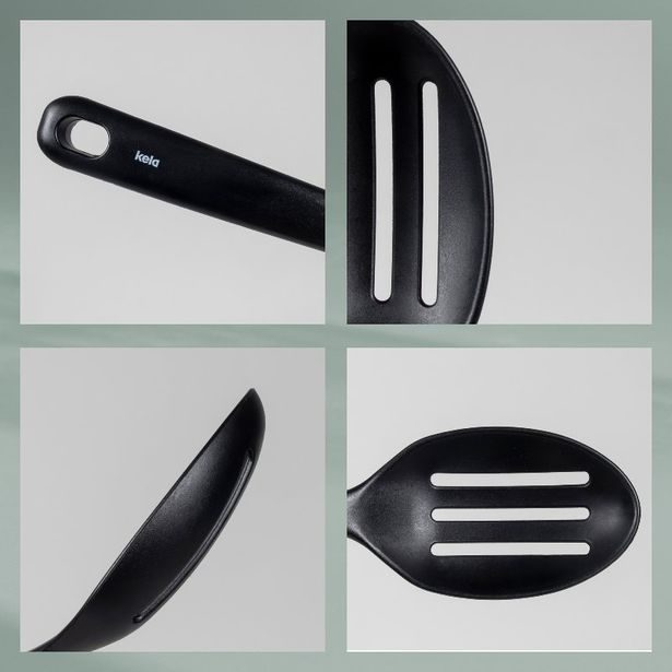 KELA Servírovací lžíce Apart s drážkami plast černá KL-12633