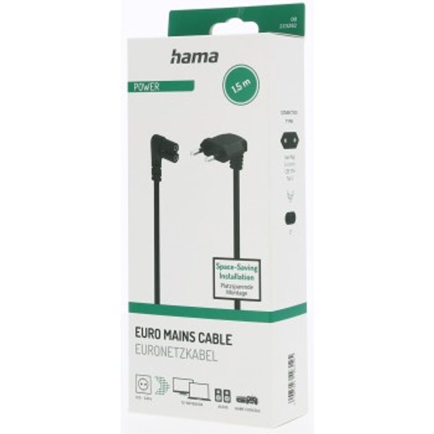 Hama síťový napájecí kabel, kolmé euro vidlice, 1,5 m