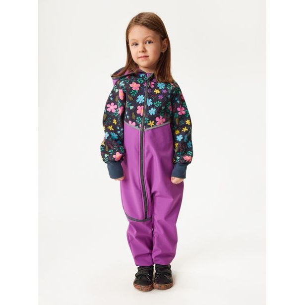 Unuo Batolecí softshellová kombinéza s fleecem Mini, Ostružinová, Kytičky