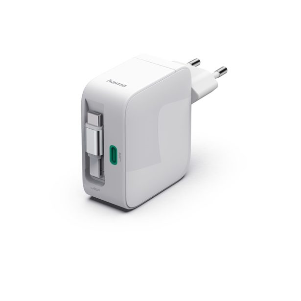 Hama rychlá USB nabíječka GaN 2x USB-C, PD 65 W, navíjecí kabel