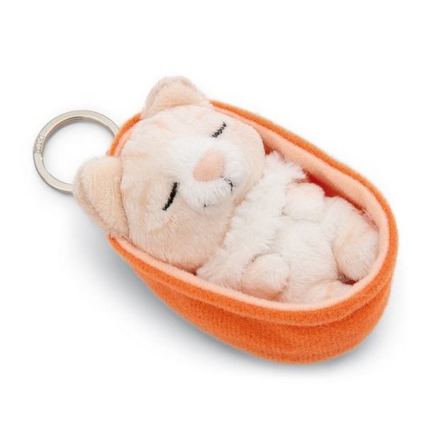 NICI NICI klíčenka spící Kočička béžová 8cm, oranžový košík, GREEN