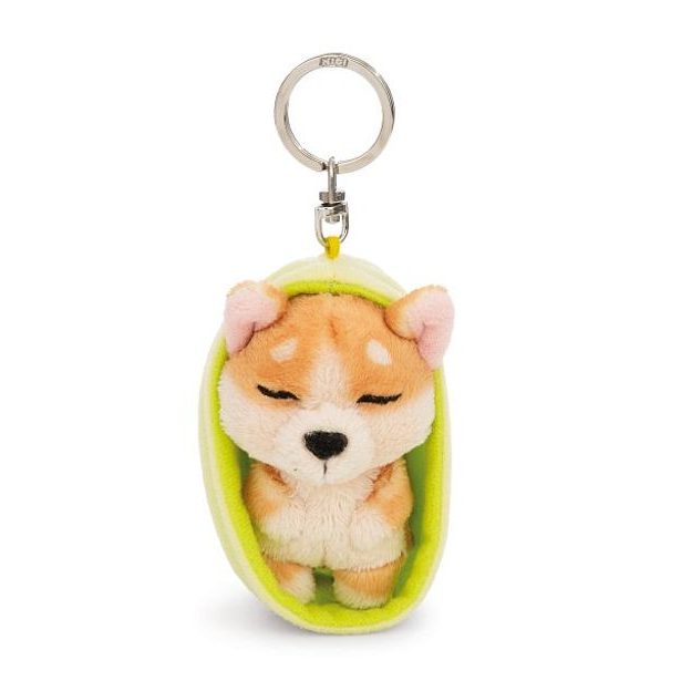 NICI NICI klíčenka spící Pejsek Welsh Corgi 8cm, světle zelený košík, GREEN