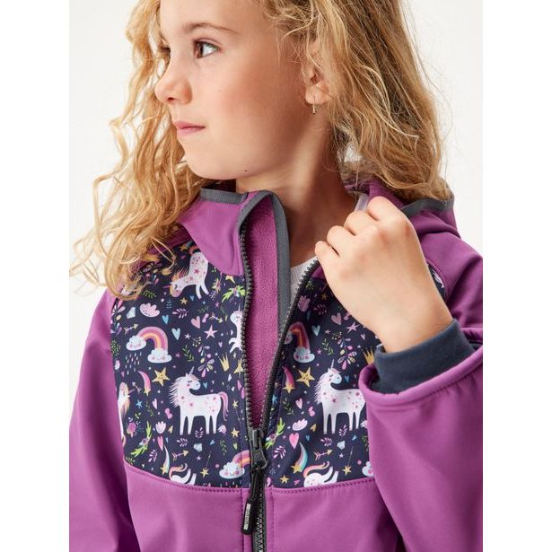 Unuo, Softshellová bunda s fleecem, Ostružinová, Jednorožci ( Unuo softshell jacket printed)