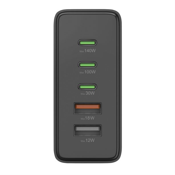 Hama USB nabíjecí stanice GaN, 3x USB-C PD, 2x USB-A (1x QC), 140 W