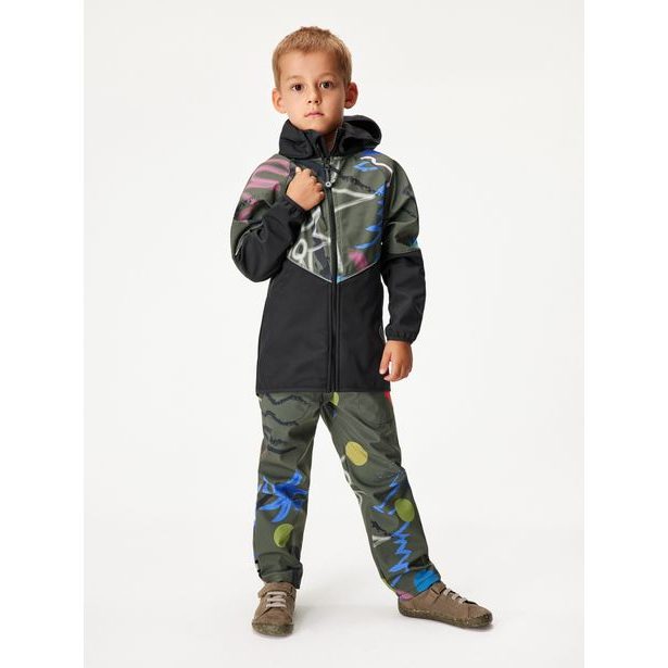 Unuo, Dětská softshellová bunda s fleecem Slim, Černá, Khaki, Fantazie