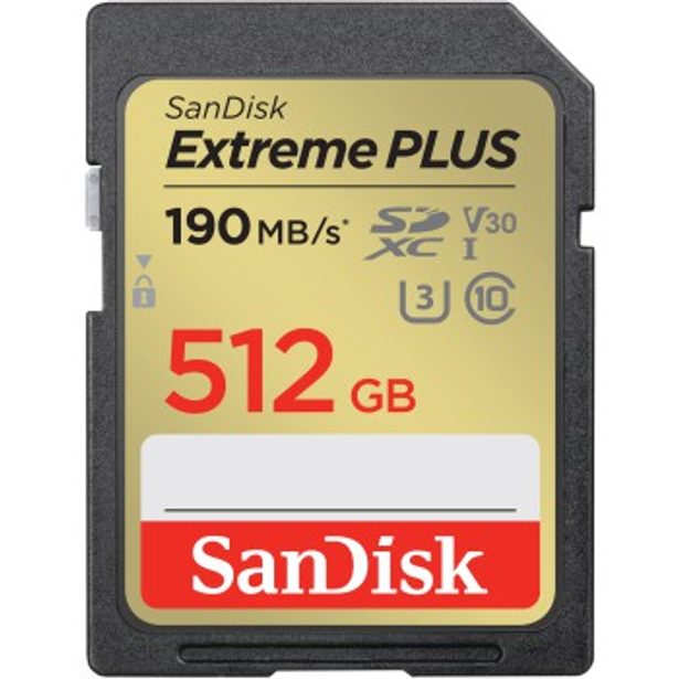 SanDisk Extreme PLUS 512 GB SDXC Memory Card 190 MB/s and 130 MB/s, UHS-I, Class 10, U3, V30