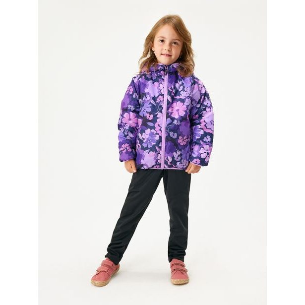 Unuo Dětská oboustranná bunda Duo, Lila, Kytky