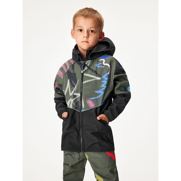 Unuo, Dětská softshellová bunda s fleecem Slim, Černá, Khaki, Fantazie