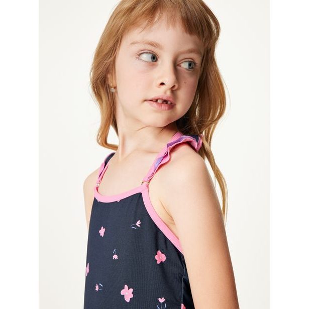 Unuo, Dívčí jednodílné plavky s UV ochranou 50+, Růžová, Květiny