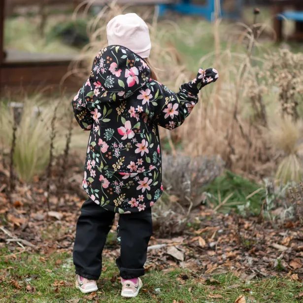 ESITO Dětské softshellové kalhoty DUO Spring flowers - černá