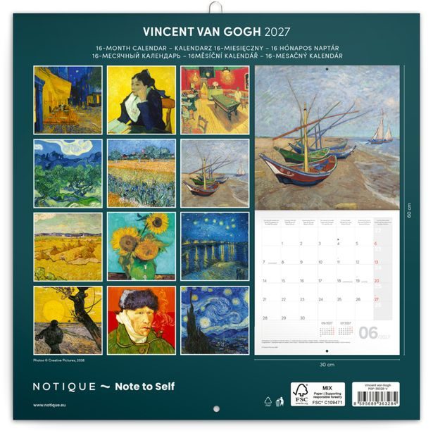 NOTIQUE Poznámkový kalendář Vincent van Gogh 2027, 30 x 30 cm