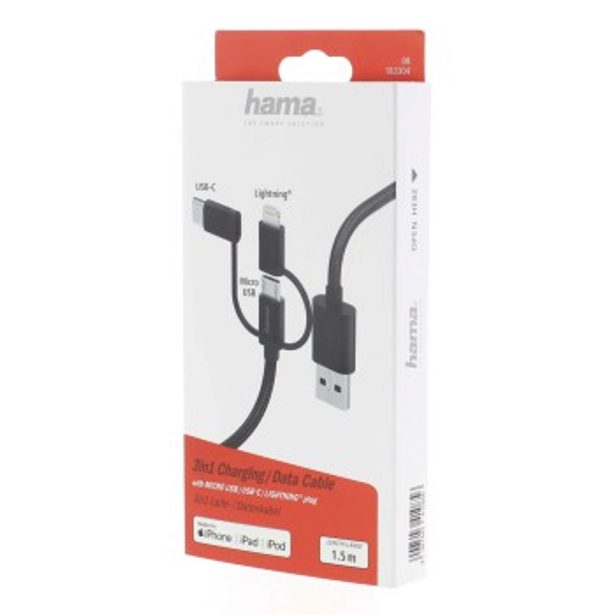 Hama USB kabel 3v1, micro USB / USB-C / Lightning, 1,5 m
