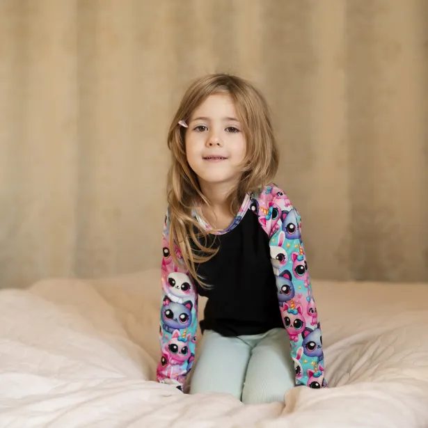 ESITO Dívčí triko s dlouhým rukávem Colored cats Black - černá / 98