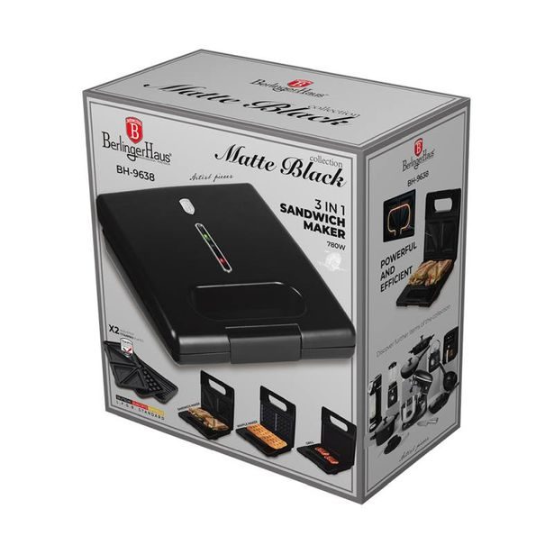 BERLINGERHAUS Sendvičovač 3 v 1 s nepřilnavým povrchem 780 W Matte Black Collection BH-9638