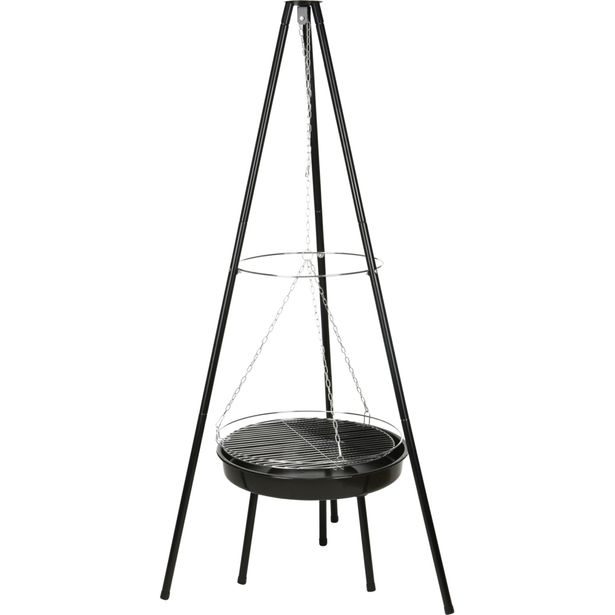 BBQ Gril na dřevěné uhlí závěsný na trojnožce pr. 48 cm KO-C83000490