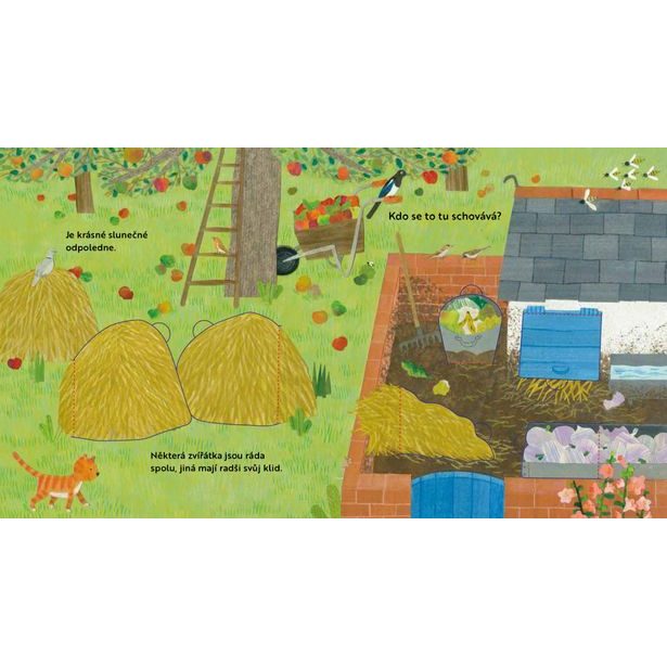 Kdo se to tu schovává? NA DVOŘE – Knížka s odklápěcími okénky Baagl