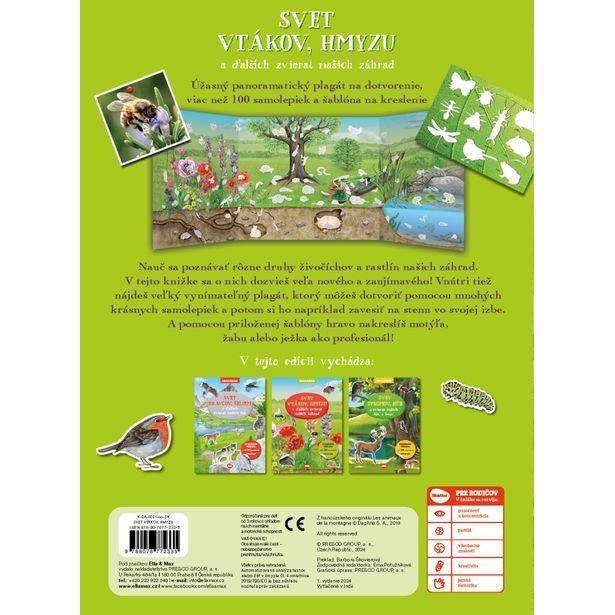 SVET VTÁKOV, HMYZU a ďalších zvierat našich záhrad – Knižka s plagátom a samolepkami