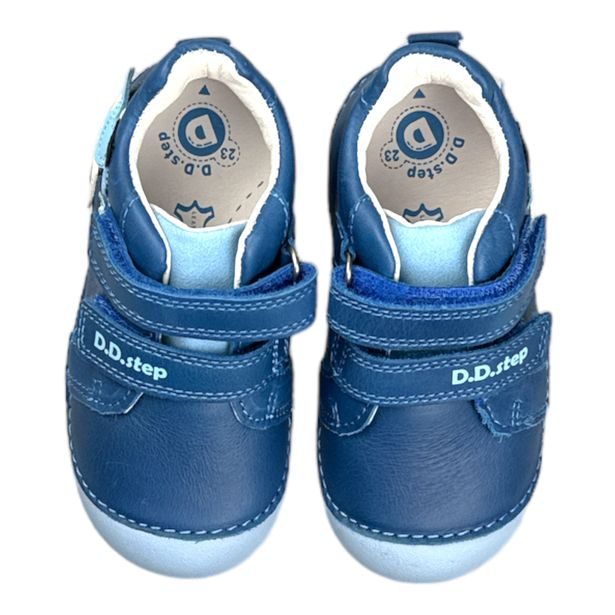 Dětská celoroční obuv DDstep - Modrý dinosaurus v autě