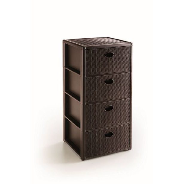 skříňka 4 zásuvky tm.hnědá,80x40x40cm, im.ratan