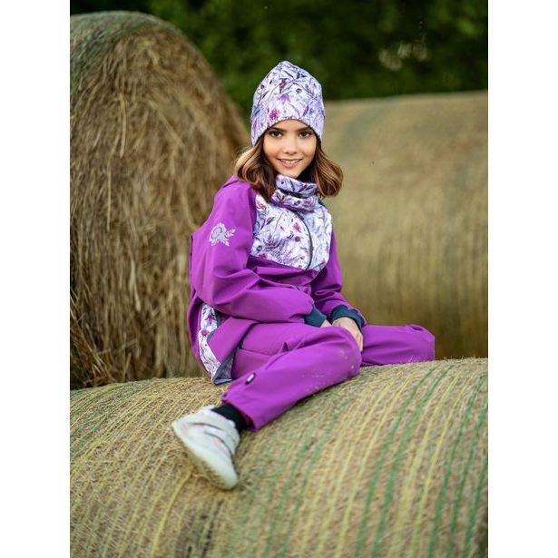 Unuo, Dětské softshellové kalhoty s fleecem, Ostružinová, Louka