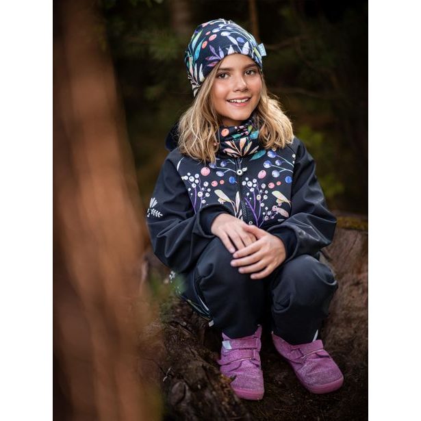 Unuo, Dětská softshellová bunda s fleecem Basic, Černá, Podzimní bobule