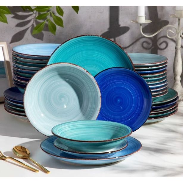 HIT Jídelní sada talířů 18 ks AZURE modrá HT-24327132