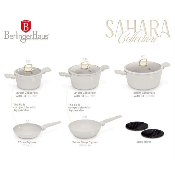 BERLINGERHAUS Sada nádobí s titanovým povrchem 10 ks Sahara Collection BH-8080