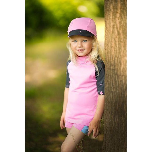 Unuo, Dětská kšiltovka s plachetkou a UV ochranou 50+, Růžová, Květiny