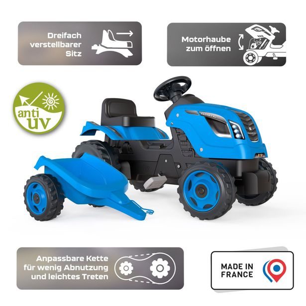 Šlapací trakor Farmer XL modrý s vozíkem