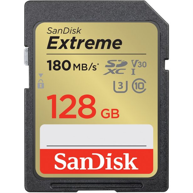 SanDisk Extreme 128GB SDXC Memory Card 180MB/s and 90MB/s, UHS-I, Class 10, U3, V30