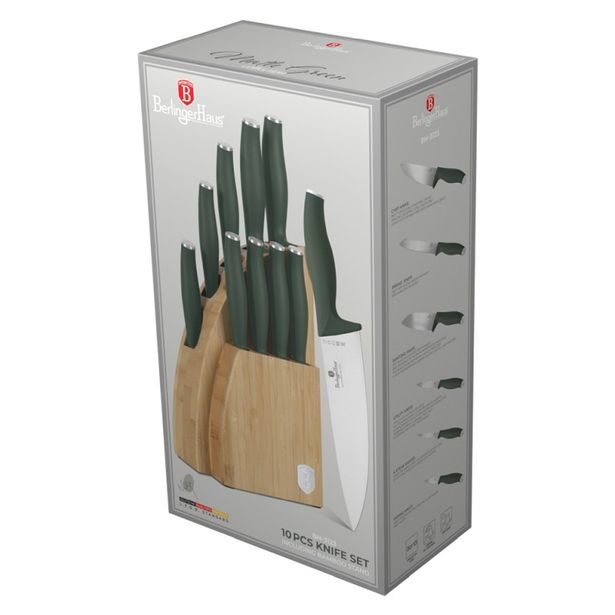 BERLINGERHAUS Sada nožů se stojanem BAMBOO 10 ks Matte Green Collection BH-3123