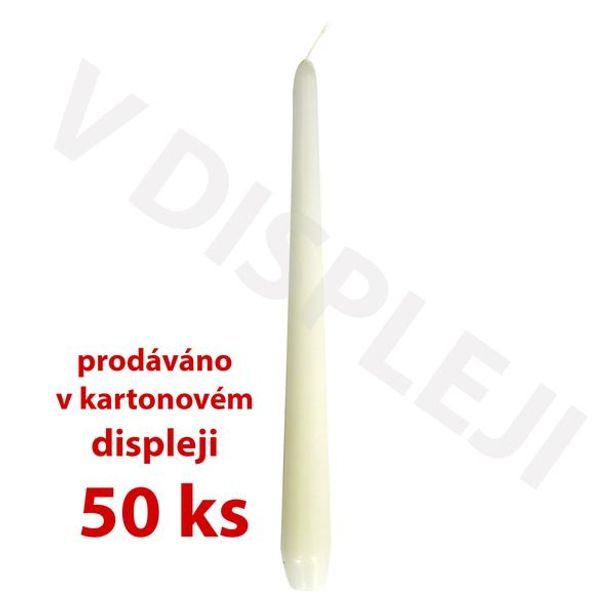 Nezařazeno SVÍČKA KÓNICKÁ DISPL.50KS,18,5X2,3CM PARAFÍN BÍLÁ_hamashop