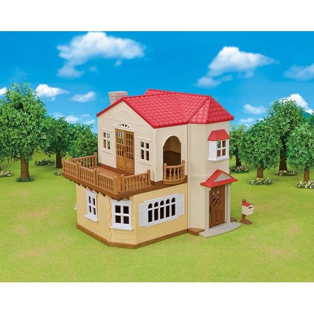 Sylvanian family Patrový dům s červenou střechou a se světly, nový