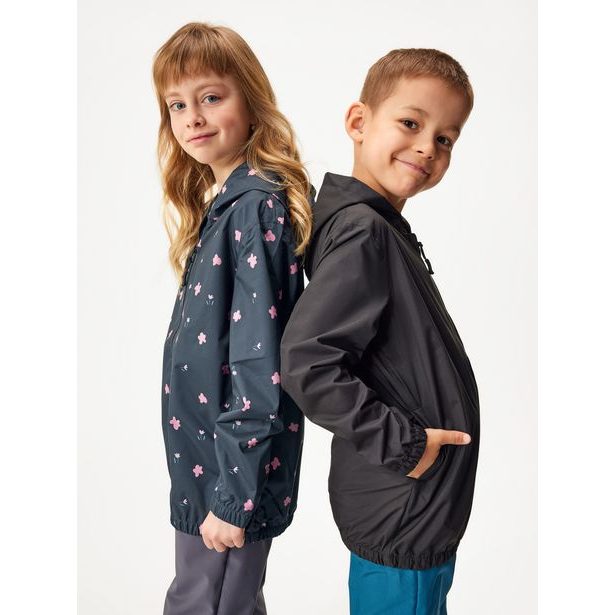 Unuo, Dětská bunda do deště, Černá, Květiny
