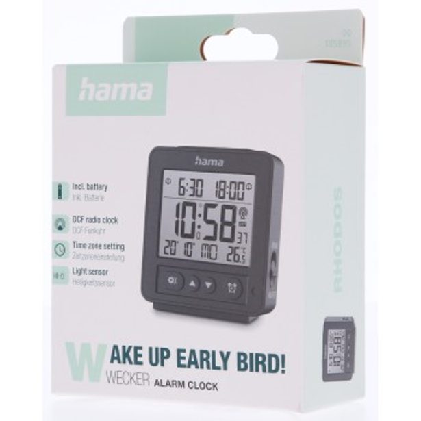 Hama Rhodes, digitální budík, řízený rádiovým signálem, černý