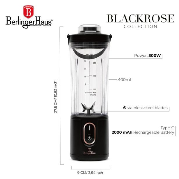 BERLINGERHAUS Přenosný aku mixér USB-C Black Rose Collection BH-9922