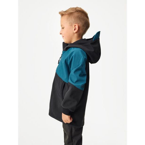 Unuo, Dětská softshellová bunda s fleecem Street, Černá, Kobaltová