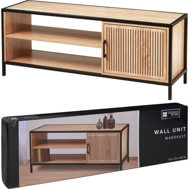 H & S COLLECTION TV stolek skříňka s policemi 116x33x45 cm černá/dřevo KO-NB1510600