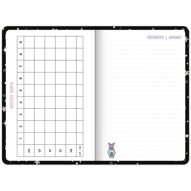 NOTIQUE Studentský diář Kuromi (září 2026 – prosinec 2027), 9,8 x 14,5 cm