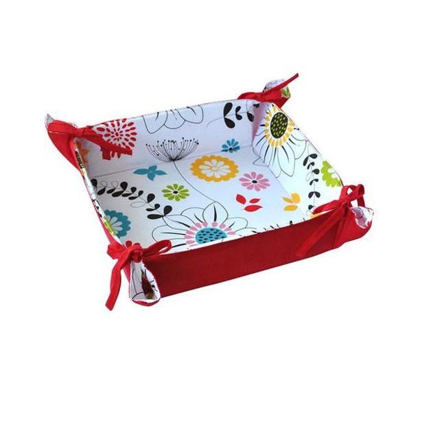 TORO KOŠÍK NA CHLÉB, BAVLNA, 20X20X5,6CM, ČERVENÉ KVĚTY_hamashop