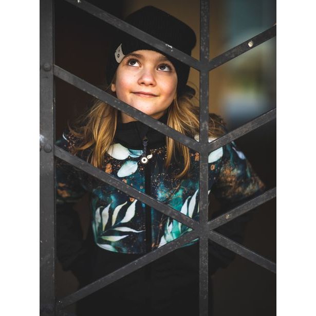 Unuo, Dívčí softshellový kabát s fleecem Street, Černá, Listy a větvičky