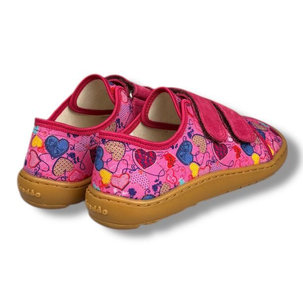 Froddo G1700422-6 barefoot plátěnky – přezůvky do školy ( Srdíčka / Fuxia)