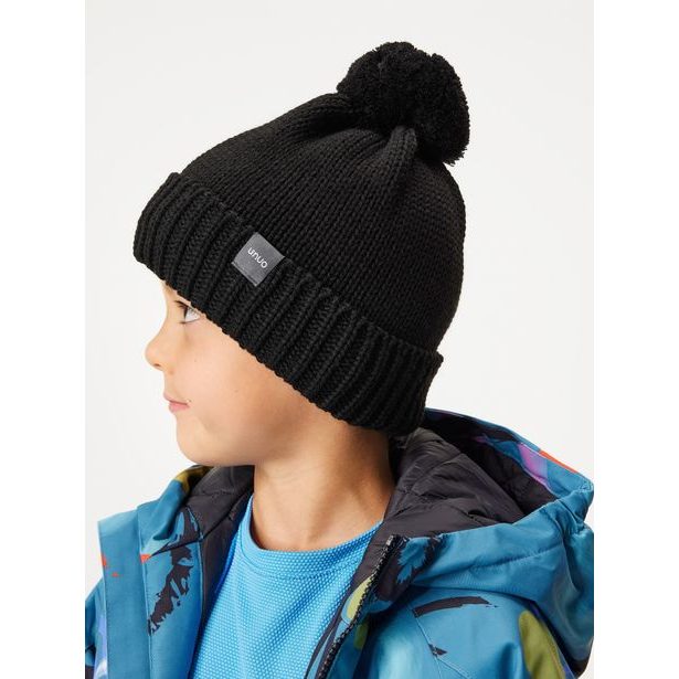 Unuo Dětská čepice pletená Bobble, Černá
