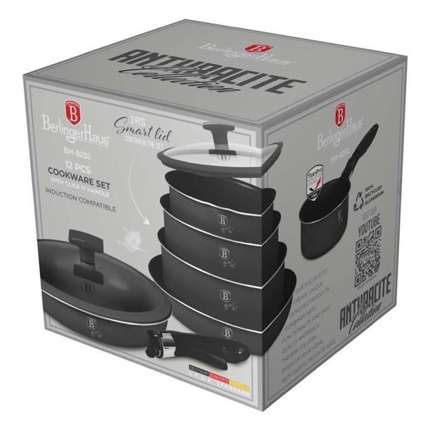 BERLINGERHAUS Sada nádobí s titanovým povrchem 12 ks Antracit Collection BH-8252