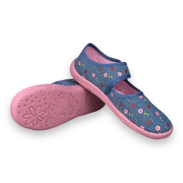 Dívčí BIO bačkory Richter - Modré s květinami