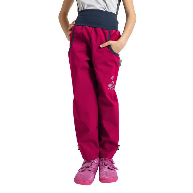 unuo softshellové kalhoty bez zateplení Malinové + reflexní obrázek Evžen (Softshell kids trousers)