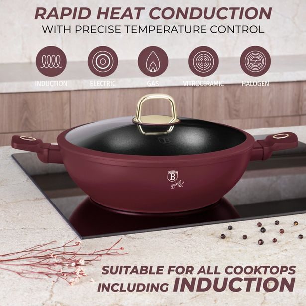 BERLINGERHAUS Pánev wok s poklicí a titanovým povrchem 30 cm Leonardo Collection BH-8035