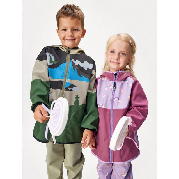 Dětská softshellová bunda s fleecem Basic, Švestková, Duha