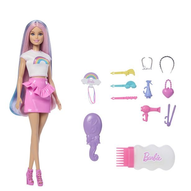 Barbie panenka duhové vlasy s třpytivým stylingem